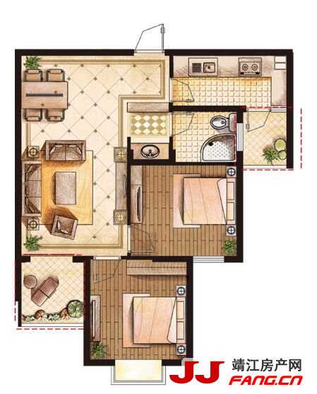 靖江城南大院江景公寓户型图(图2)